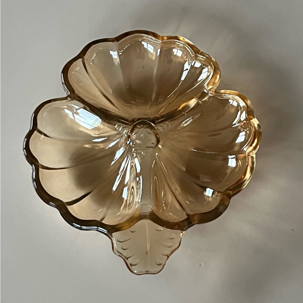 VTG Jeannette Glass Doric Gold Iridescent Carnival glass 3 part relish dish
